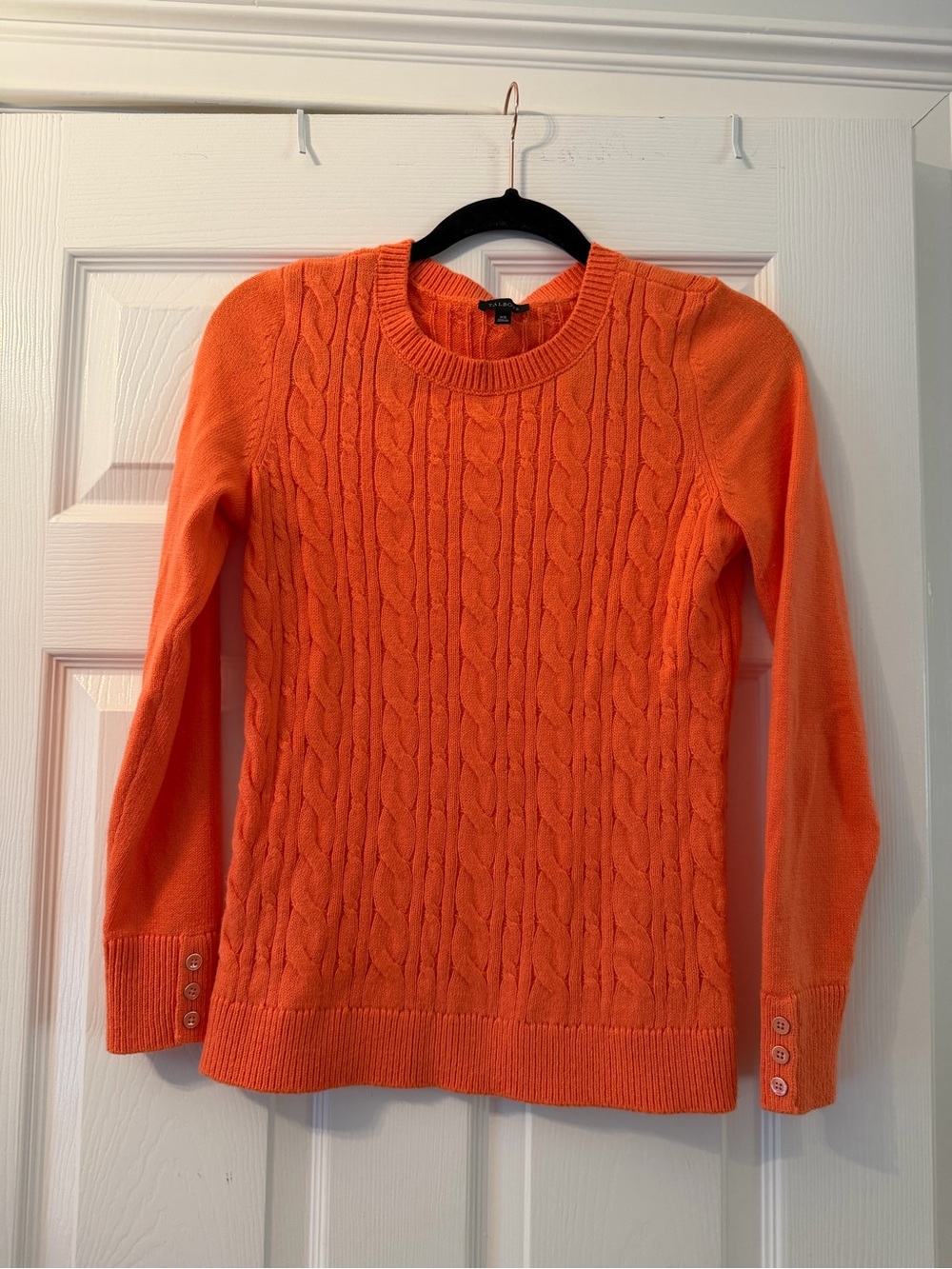 Talbots Bright Orange Cable-Knit Crewneck Sweater
